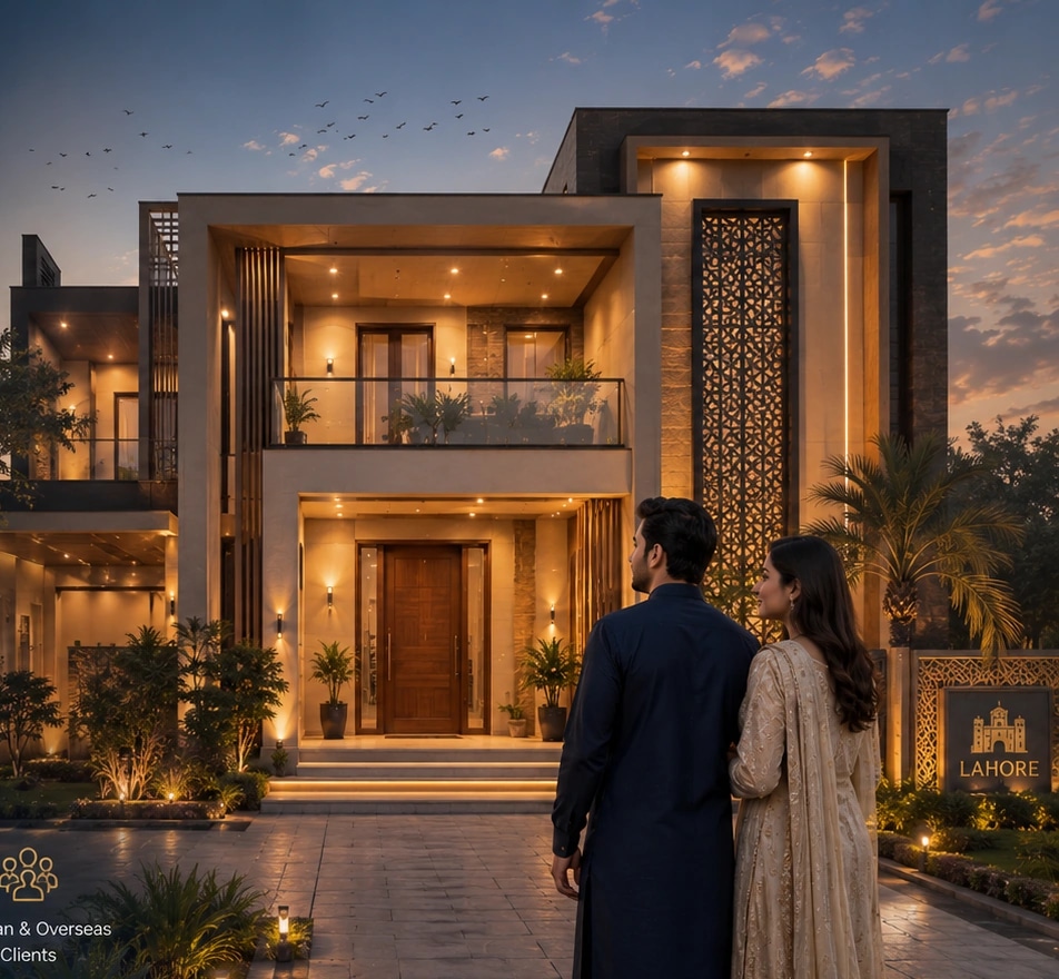Pakistani clients discussing a modern house construction project
